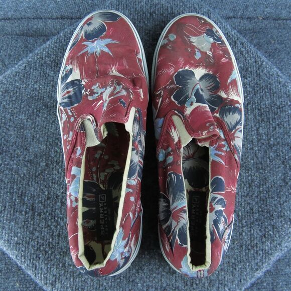 Sperry Floral Men Boat Shoe Size 11.5 Medium‎ Red Fabric Slip On - Picture 6 of 10